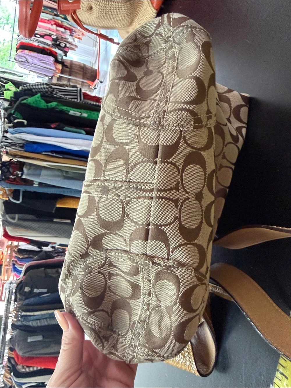 Coach Signature Canvas Hobo with Brown and Mustard Leather Trim